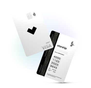 two starship visa debit card showing the front and back of the visa debit card